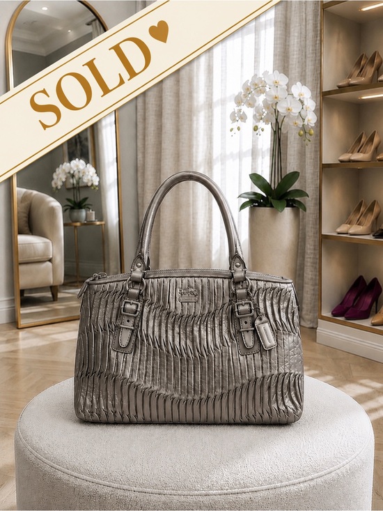 Coach Handbags - *SOLD* COACH Ashley Metallic Pewter Gathered Leather Satchel Shoulder Bag